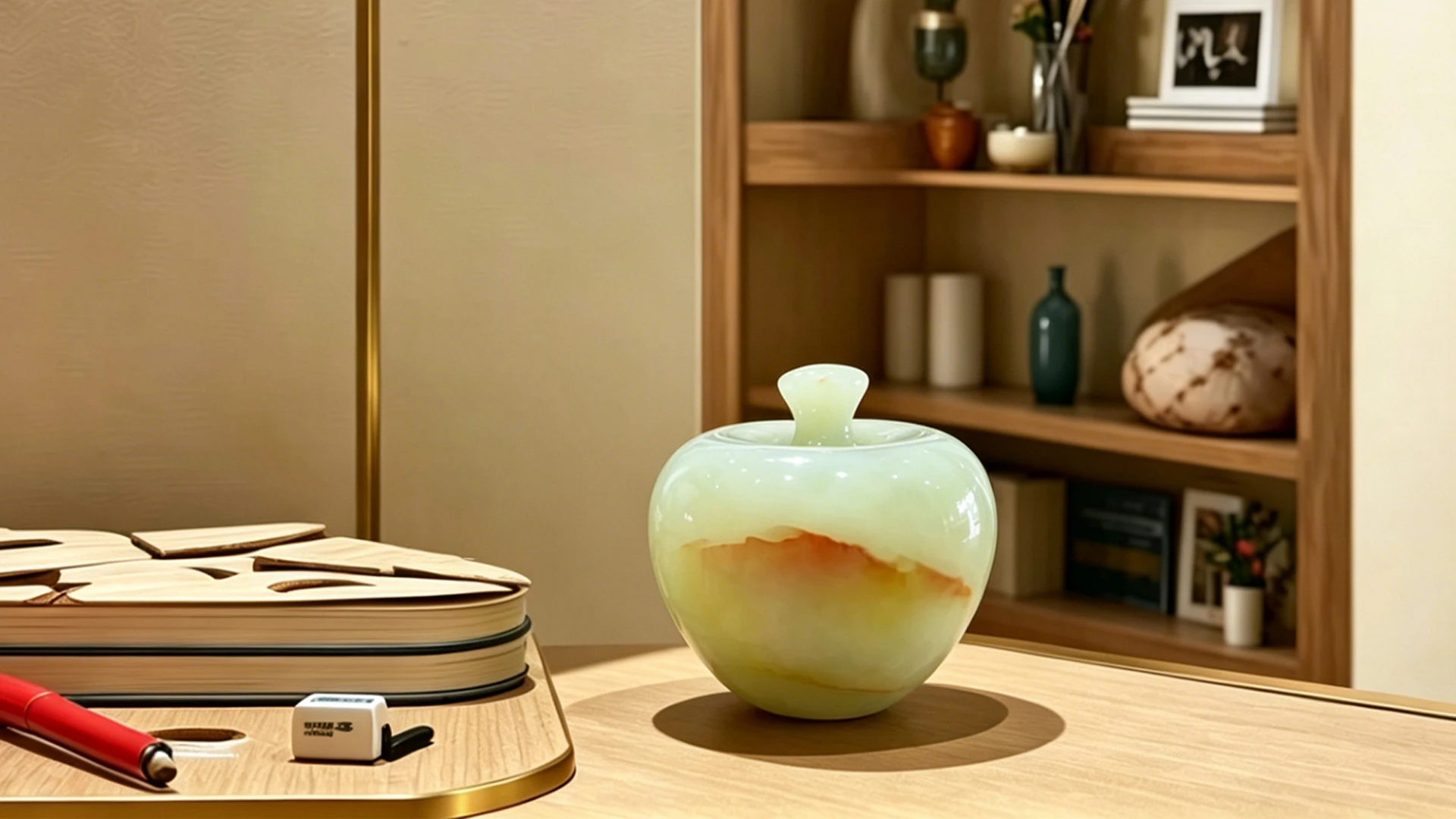 玉翠平安果/凝脂蕴润，胭纹呈祥，一果藏平安，方寸纳鸿运。